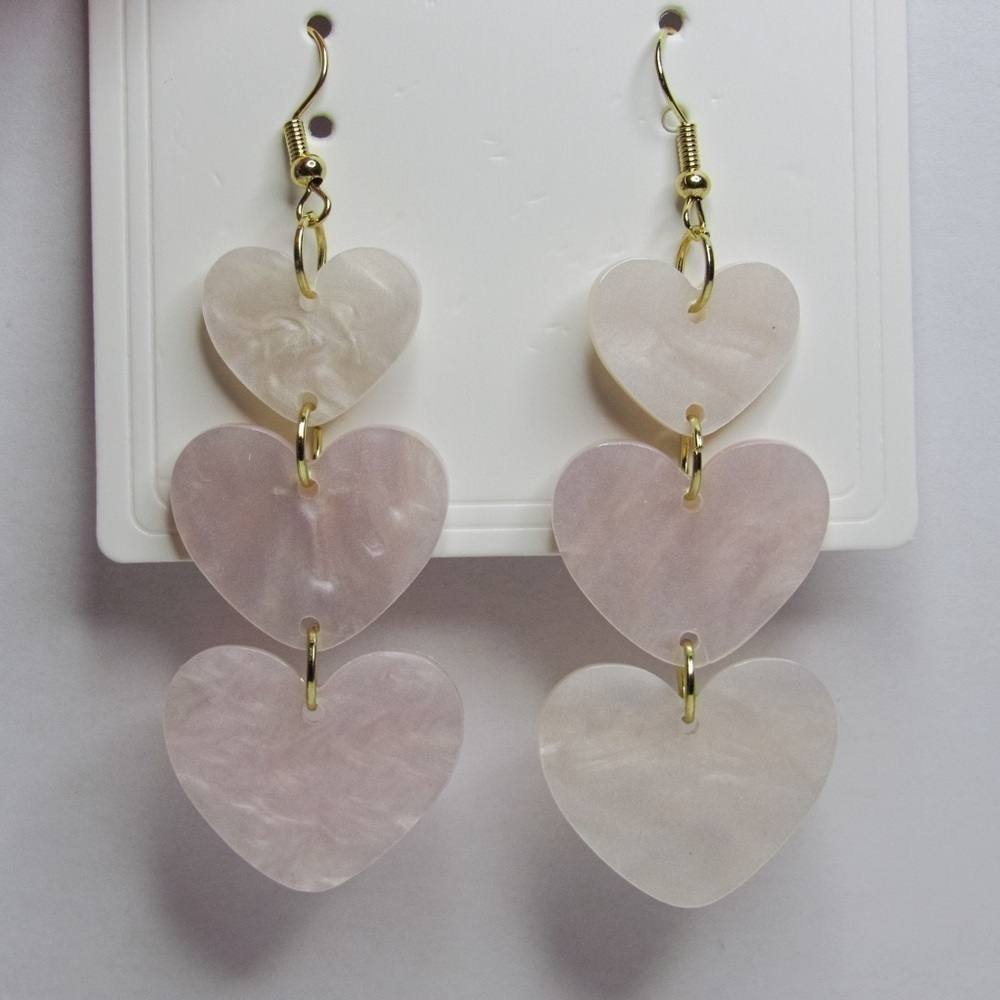 Light Pink Marble Heart Dangle Earrings - Romantic, Feminine, Coquette, Soft